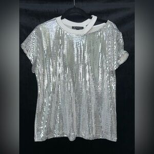 INC Silver Sequin Women's M Top